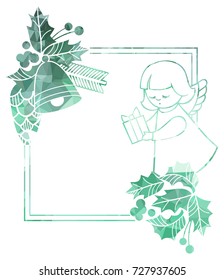 Christmas square sparkling frame with cute angels. Copy space. Christmas holiday background. Vector clip art.