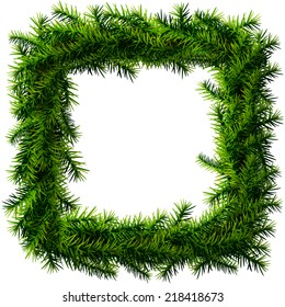 Christmas square wreath without decoration. Empty wreath of pine branches isolated on white. Vector illustration for new year's day, christmas, decoration, winter holiday, design, silvester, etc