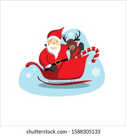 christmas Ssanta and sleigh flat design illustration and clip art design element