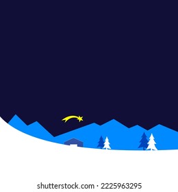 Christmas stable with shooting star above stable in mountain area with winter landscape