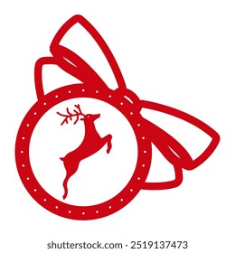 Christmas stamp design with reindeer. Holiday template for Xmas handmade gifts. Vector illustration.