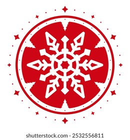 Christmas stamp design in shape of snowflake. Holiday template for Xmas handmade gifts. Vector.