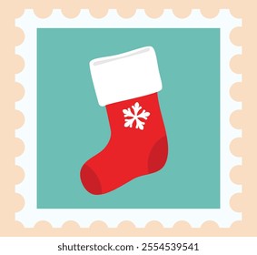 Christmas stamp. Merry Christmas postmark with christmas sock for gifts. Vector