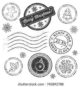 Christmas stamp set isolated on white. Vector illustration