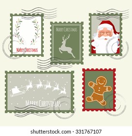 Christmas Stamp Set. Vector Illustration