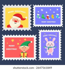Christmas stamp vector. Peaceful dove illustration for second day of christmas. Vintage turtle doves in flat design. Classic holiday frame with feather ornament and love message.