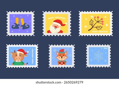 Christmas stamp vector. Peaceful dove illustration for second day of christmas. Vintage turtle doves in flat design. Classic holiday frame with feather ornament and love message.