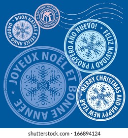 Christmas stamps set, vector illustration