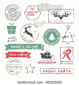 Christmas Stamps Set. Vector Illustration