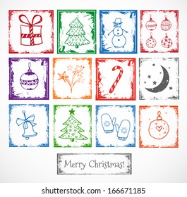 Christmas stamps. Stamps with symbols of Christmas. Perfect for scrapbooking.  Vector illustration.