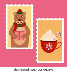 Christmas Stamps Or Template Layout In Two Options.