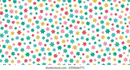 Christmas star background pattern border. Festive vector seamless repeat banner of hand drawn stars. Design element illustration. 