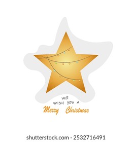 Christmas star with bright garlands on white background. Wish you a merry Christmas.