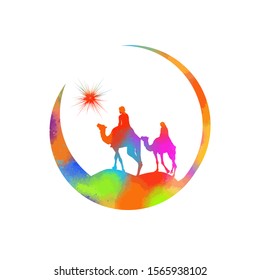 Christmas star camels with the Magi. Vector