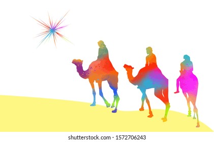 Christmas star camels with the Magi. Vector