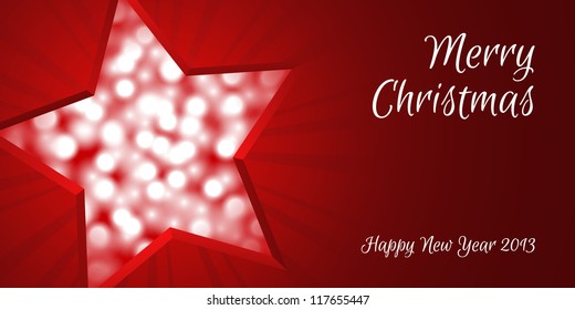 Christmas star card on red background