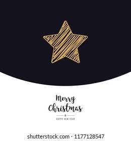 christmas star card scribble drawing greeting black white background