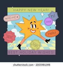 Weihnachtsstar Comic-Charakter, Vektorgrafik. Comickarte oder Banner-Vorlage. Fein und lustig modernes Design mit Aufklebern.