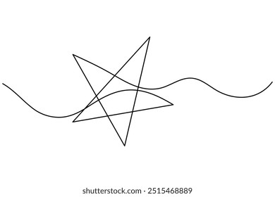 Dibujo continuo de una línea de estrella de Navidad de arte de contorno aislado e ícono de Vector de estrella