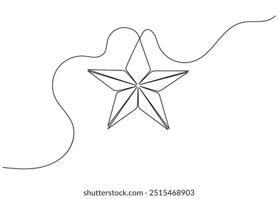 Dibujo continuo de una línea de estrella de Navidad de arte de contorno aislado e ícono de Vector de estrella