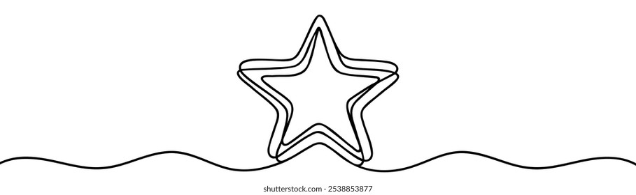 Christmas star continuous one line drawing of isolated outline art and star vector icon