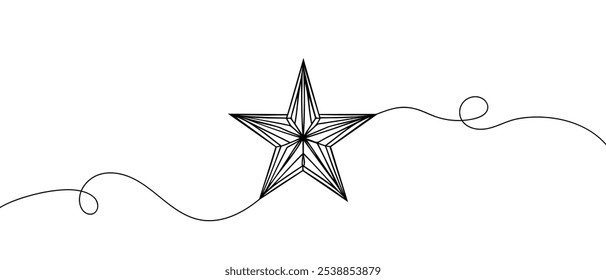 Weihnachtsstern durchgehende einzeilige Zeichnung von isolierten Umrisskunst und Stern-Vektorsymbol