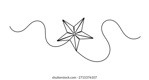 Christmas star continuous one line drawing of isolated outline art and star vector icon.Minimalist star outline vector illustration 