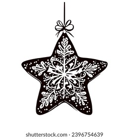 Christmas star cookie toy vector vintage sketch