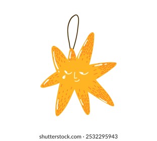 Christmas star decoration for the tree is drawn in a flat style by hand. New Year, Christmas, Holiday.