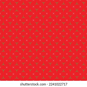 Christmas star dot pattern. Green star and white dot pattern on red background. Christmas theme color fabric and textile design.