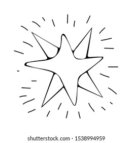 Christmas star drawn by art line in vector. Black continuous line. Isolated object on white background. Festive hand-drawn icon in Doodle style.