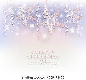Christmas star flake ball white color vector greeting card template background
