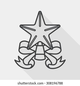 Christmas star flat icon with long shadow, line icon