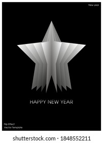 Christmas star with flip effect. New year decor element for typography or poster. Modern trendy template. Gradient white black. Vector stock illustration. Xmas creative design for flyer, banner, cover