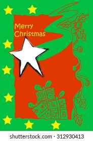 Christmas star and gift hand drawing