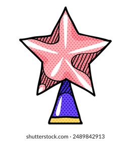 Christmas star halftone icon hand drawn color vector illustration