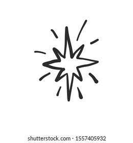 Christmas star. Hand drawn sketch simple icon. Black doodle on white background. Textile design texture. Vector line sketch. 