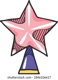 Christmas star icon in color drawing. Celebration December tree top decoration