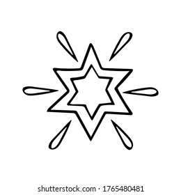 Christmas star, isolated simple hand drawn vector illustration in black and white doodle style 