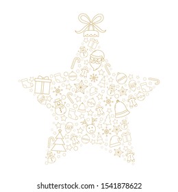 Christmas star made of festive icons. Xmas decoration. Vector