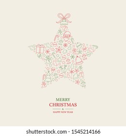 Christmas star made of Xmas characters. Greeting card. Vector