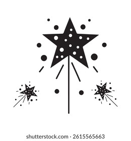christmas star magic wand vector illustration with abstract holiday background and festive gold decoration