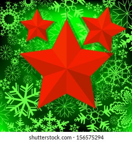 Christmas star on a green background with snowflakes