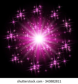 Christmas star on violet sparkle background