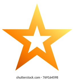 Christmas star orange - outlined 5 point star - isolated on white - vector illustration