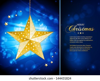 Christmas Star over a Glowing Blue Background with Panel and Sample Text