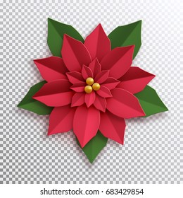 Christmas Star. Paper Poinsettia Red Flower. Vector Illustration Icon Isolated.