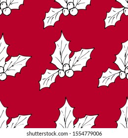 Christmas star poinsetia flower. Vector illustration of a seamless background. Burgundy color.