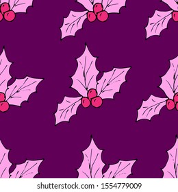 Christmas star poinsetia flower. Vector illustration of a seamless background. Violet color color.