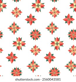 Christmas Star Poinsettia Delight - Light Seamless 
Vector Pattern. Hand-Drawn Vector Illustration, Not AI